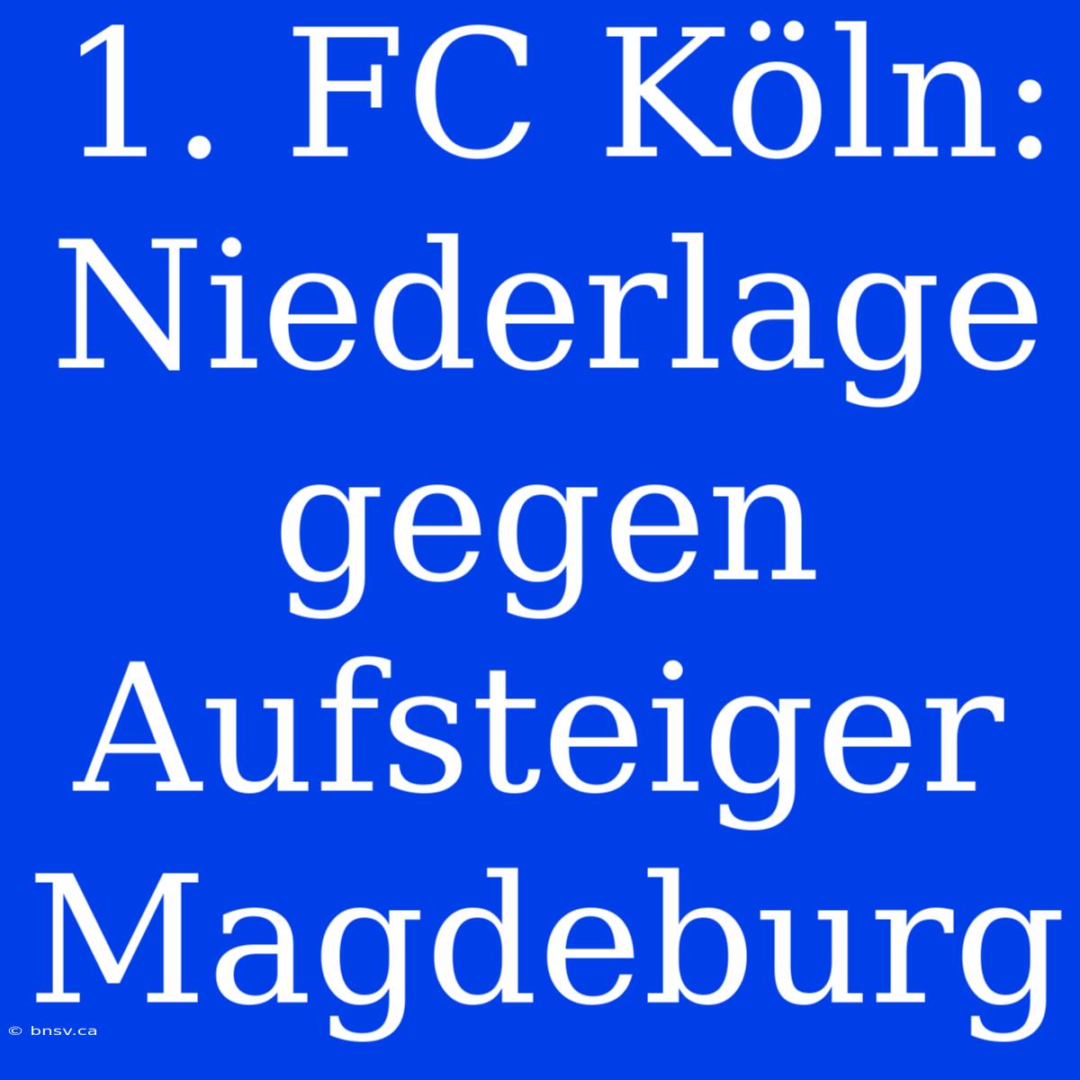 1. FC Köln: Niederlage Gegen Aufsteiger Magdeburg