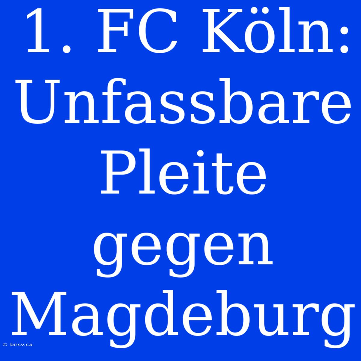 1. FC Köln: Unfassbare Pleite Gegen Magdeburg