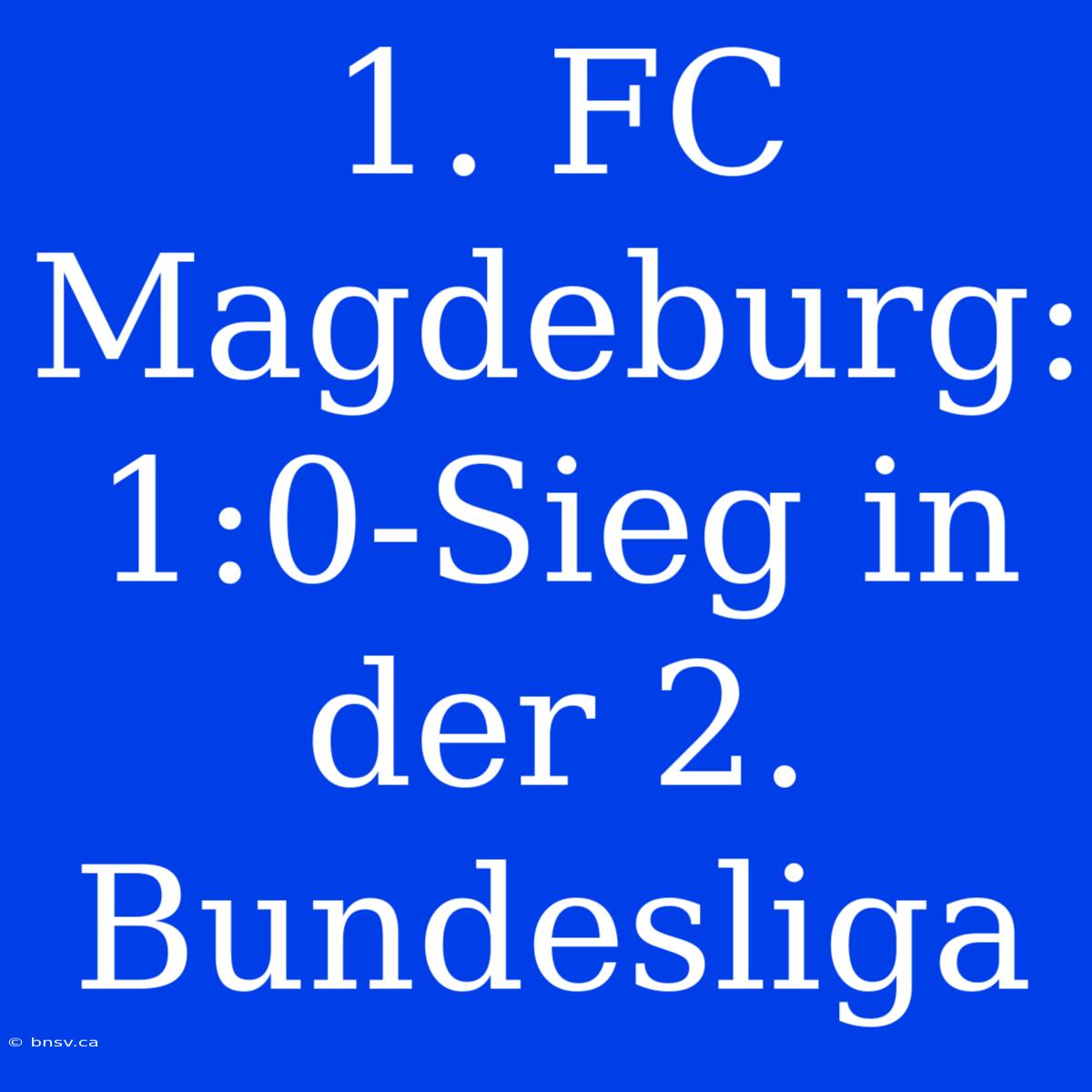 1. FC Magdeburg: 1:0-Sieg In Der 2. Bundesliga