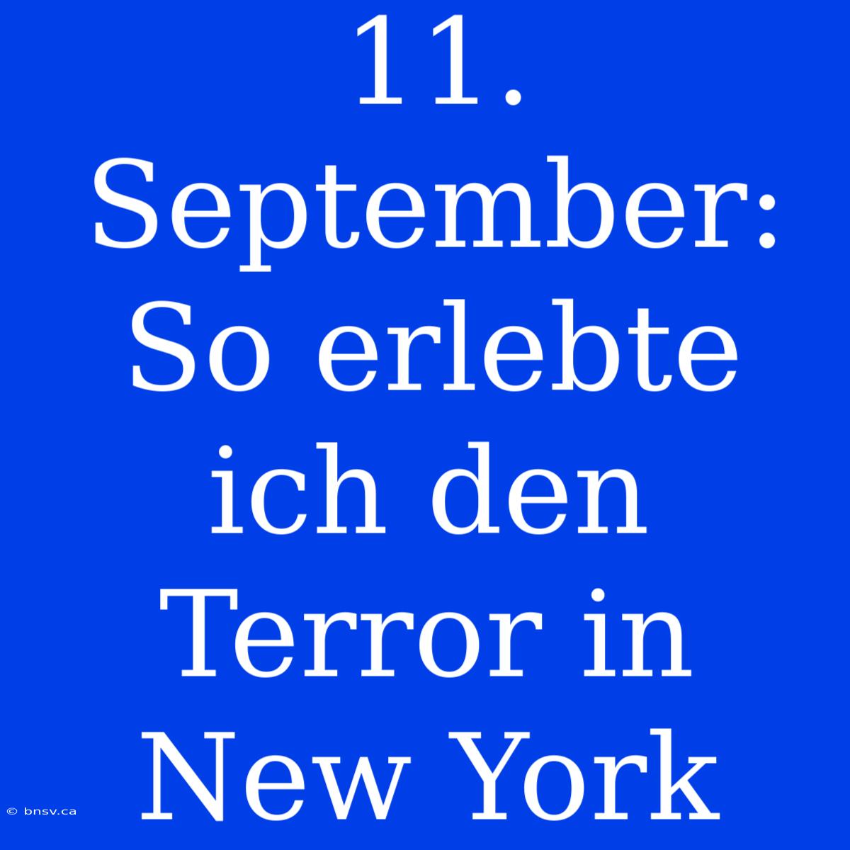 11. September: So Erlebte Ich Den Terror In New York