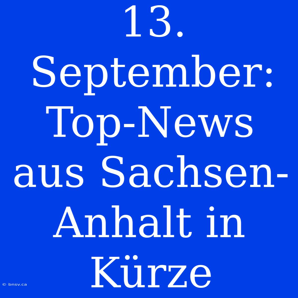 13. September: Top-News Aus Sachsen-Anhalt In Kürze