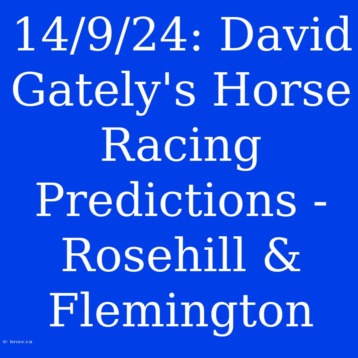 14/9/24: David Gately's Horse Racing Predictions - Rosehill & Flemington