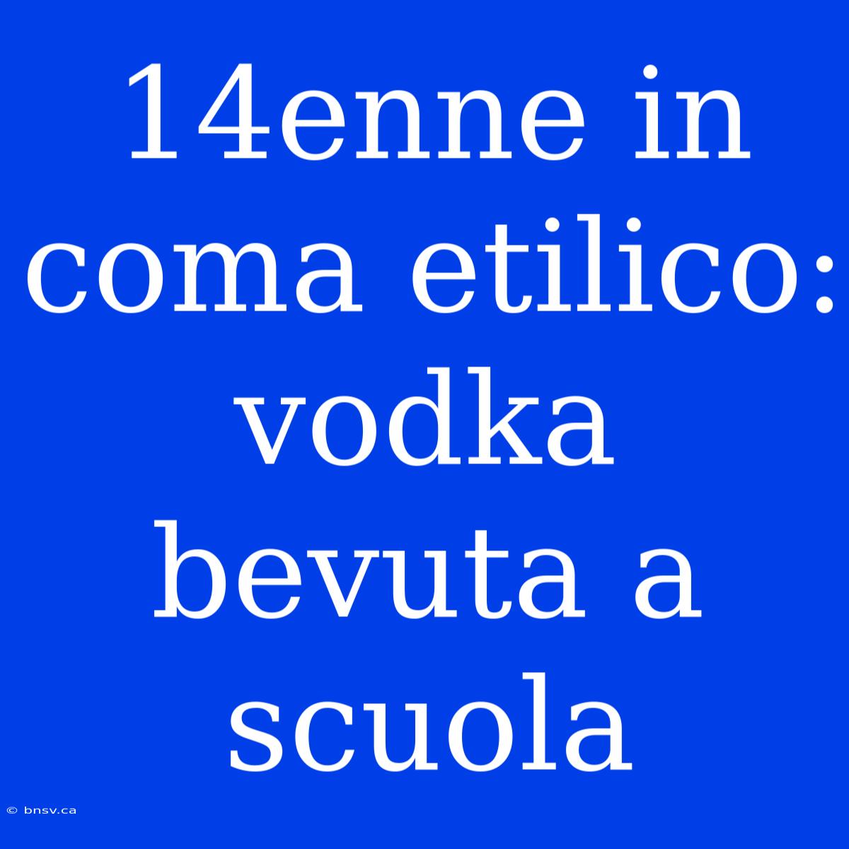 14enne In Coma Etilico: Vodka Bevuta A Scuola