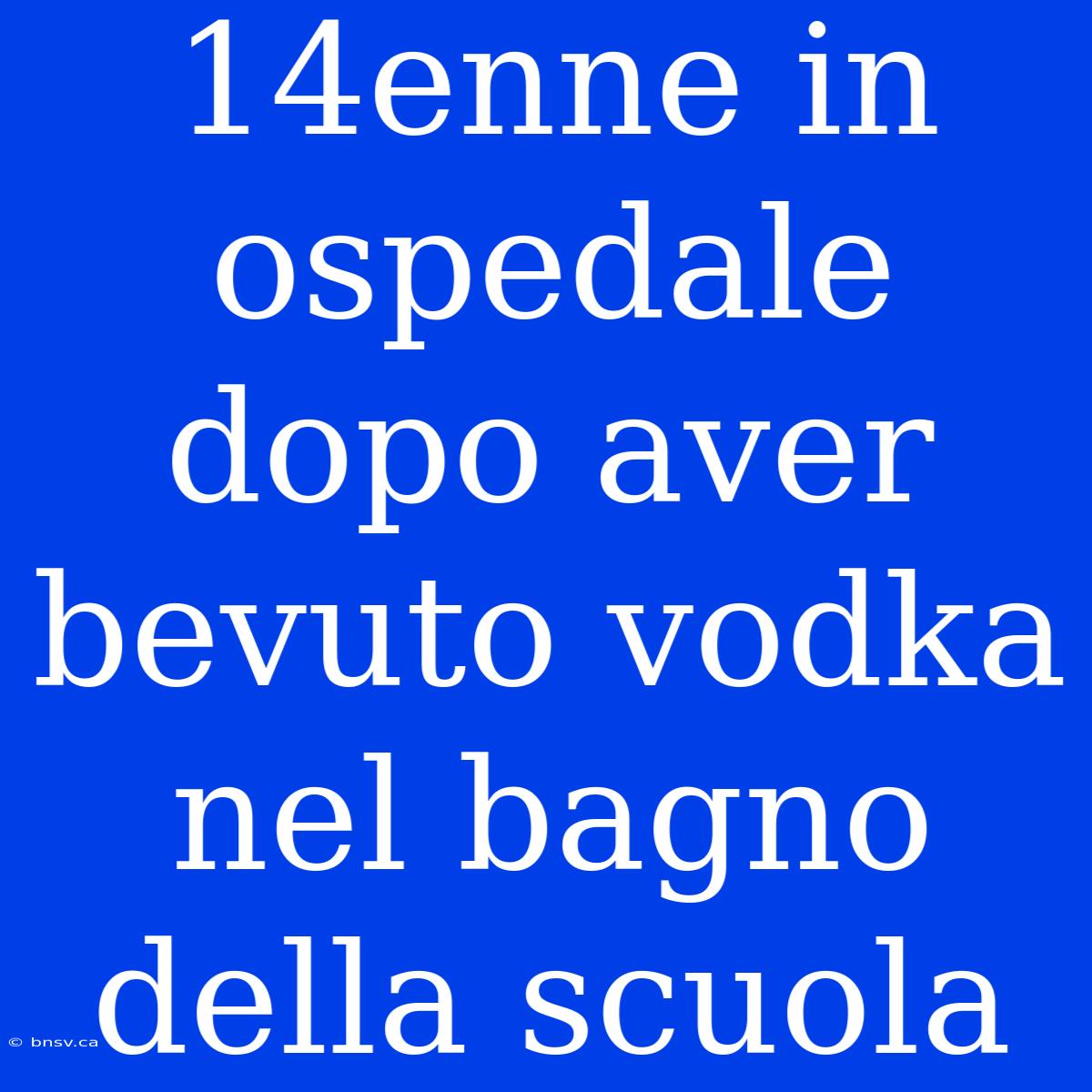 14enne In Ospedale Dopo Aver Bevuto Vodka Nel Bagno Della Scuola