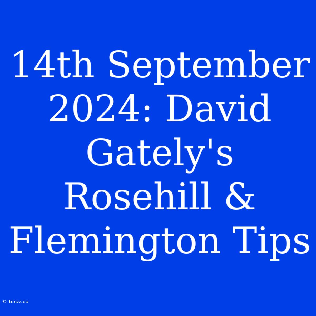 14th September 2024: David Gately's Rosehill & Flemington Tips