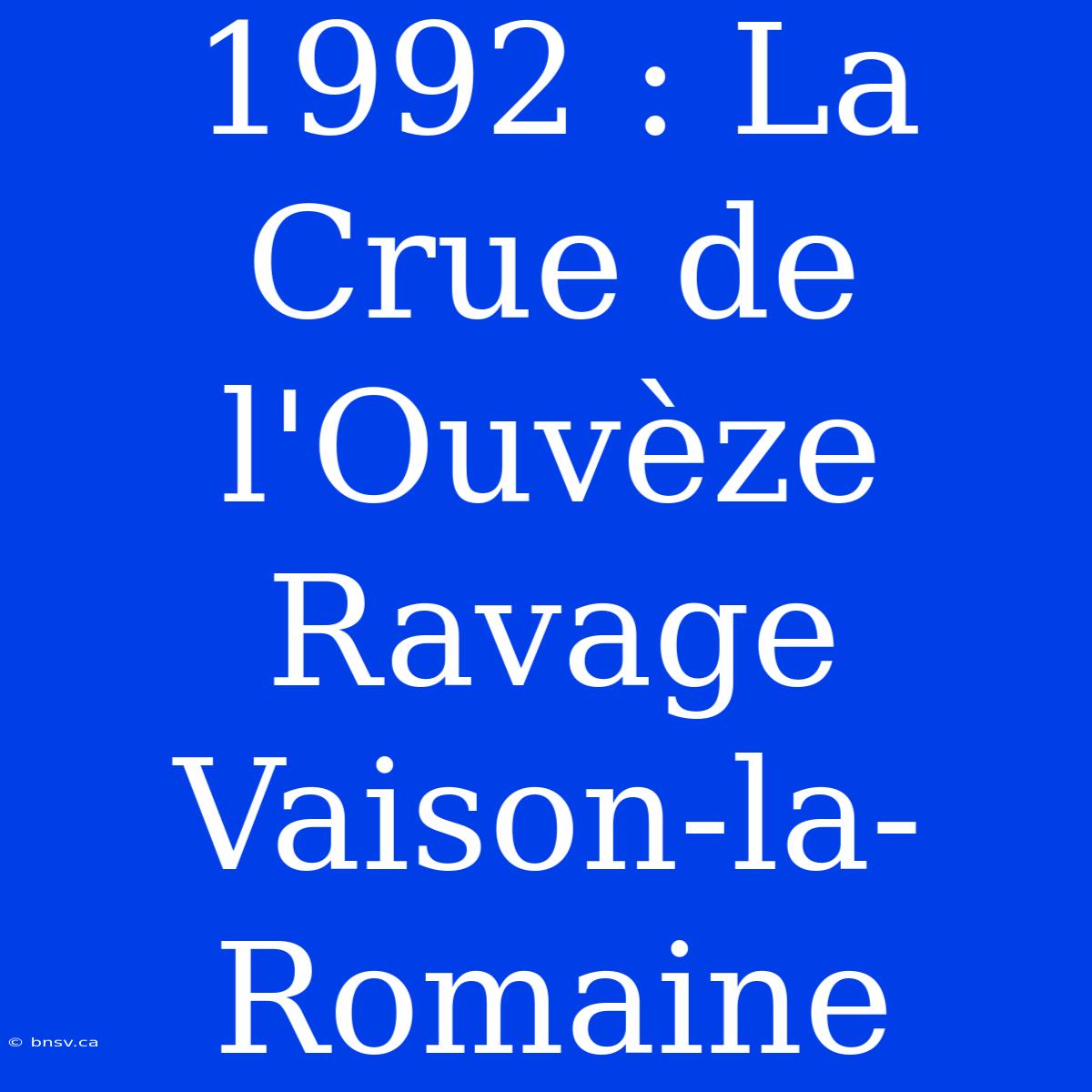 1992 : La Crue De L'Ouvèze Ravage Vaison-la-Romaine