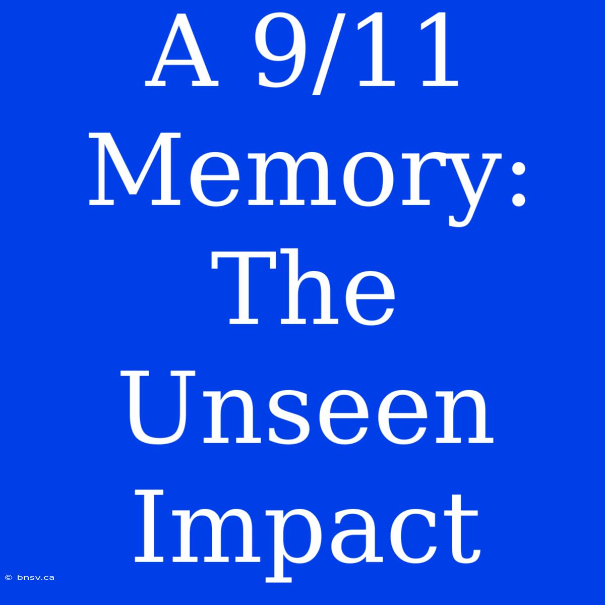 A 9/11 Memory: The Unseen Impact