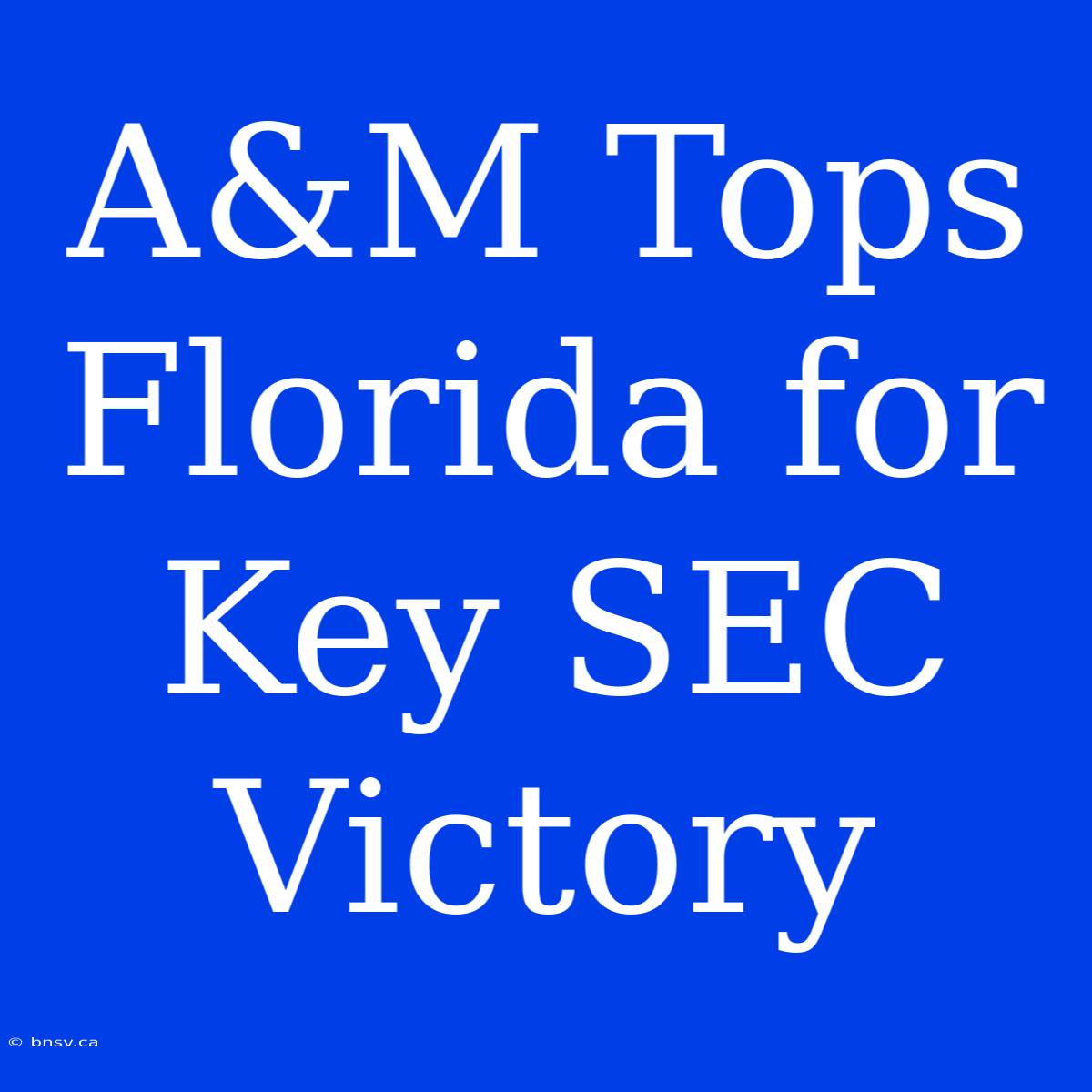 A&M Tops Florida For Key SEC Victory