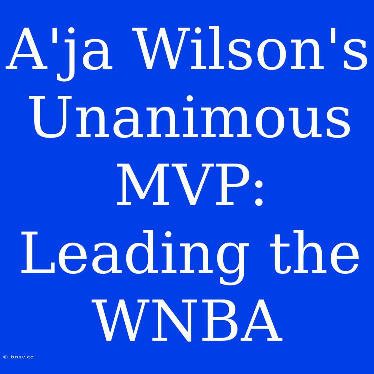 A'ja Wilson's Unanimous MVP: Leading The WNBA