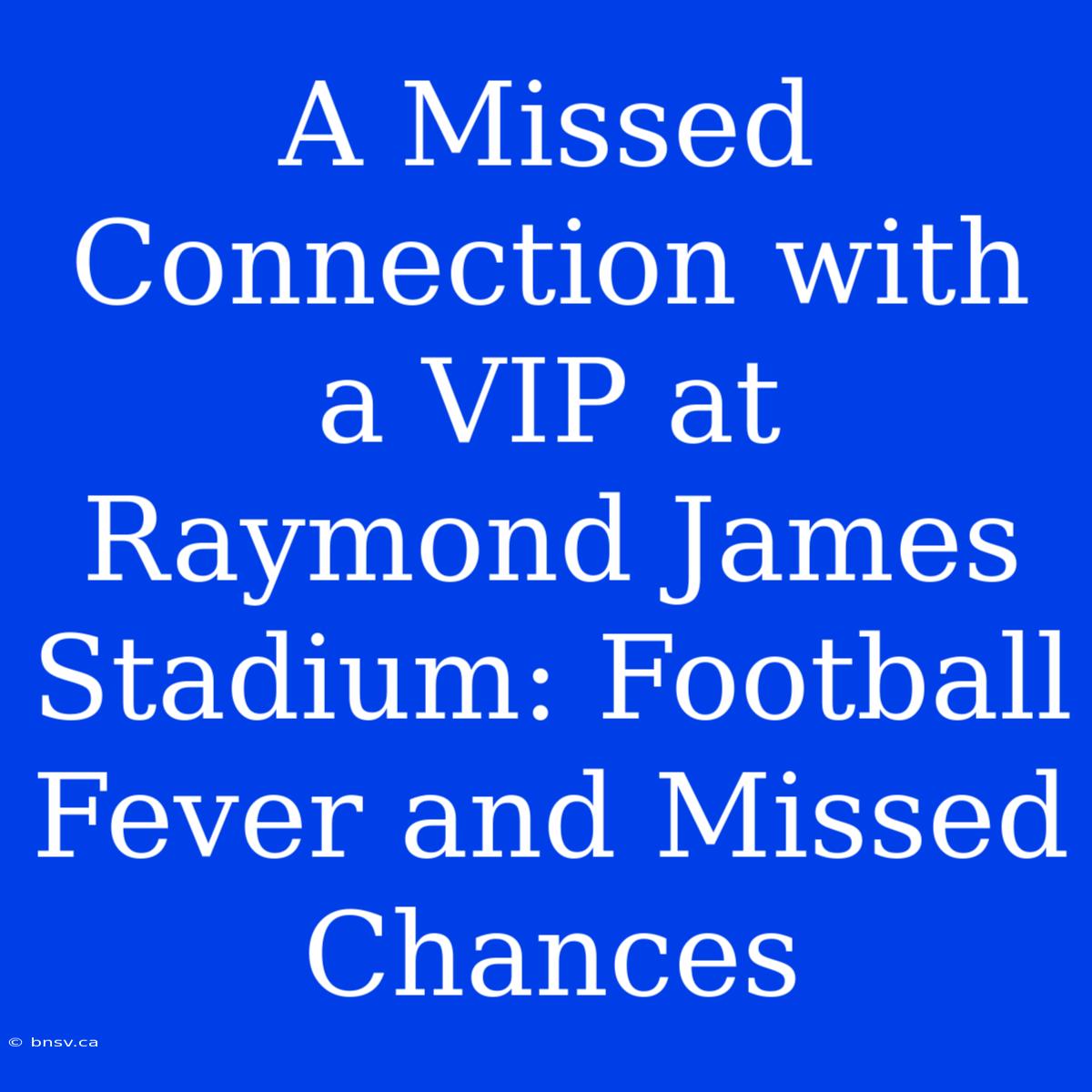 A Missed Connection With A VIP At Raymond James Stadium: Football Fever And Missed Chances