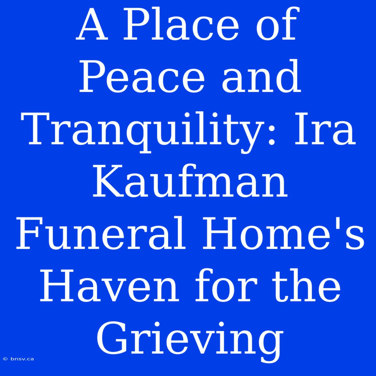 A Place Of Peace And Tranquility: Ira Kaufman Funeral Home's Haven For The Grieving