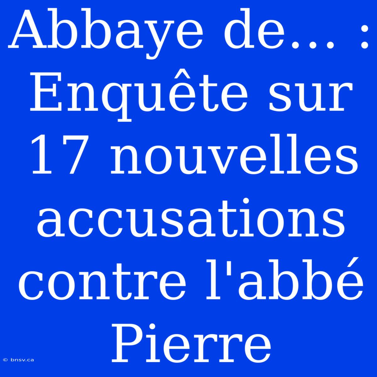 Abbaye De… : Enquête Sur 17 Nouvelles Accusations Contre L'abbé Pierre