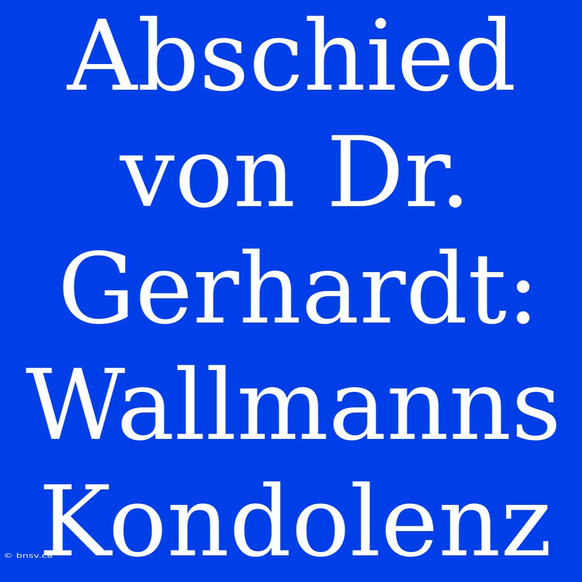 Abschied Von Dr. Gerhardt: Wallmanns Kondolenz