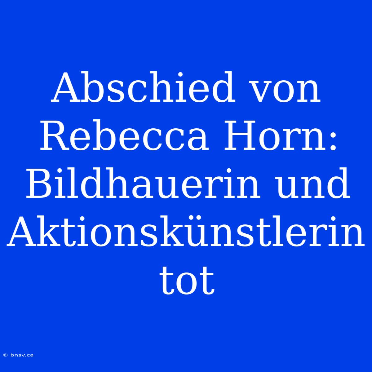 Abschied Von Rebecca Horn: Bildhauerin Und Aktionskünstlerin Tot