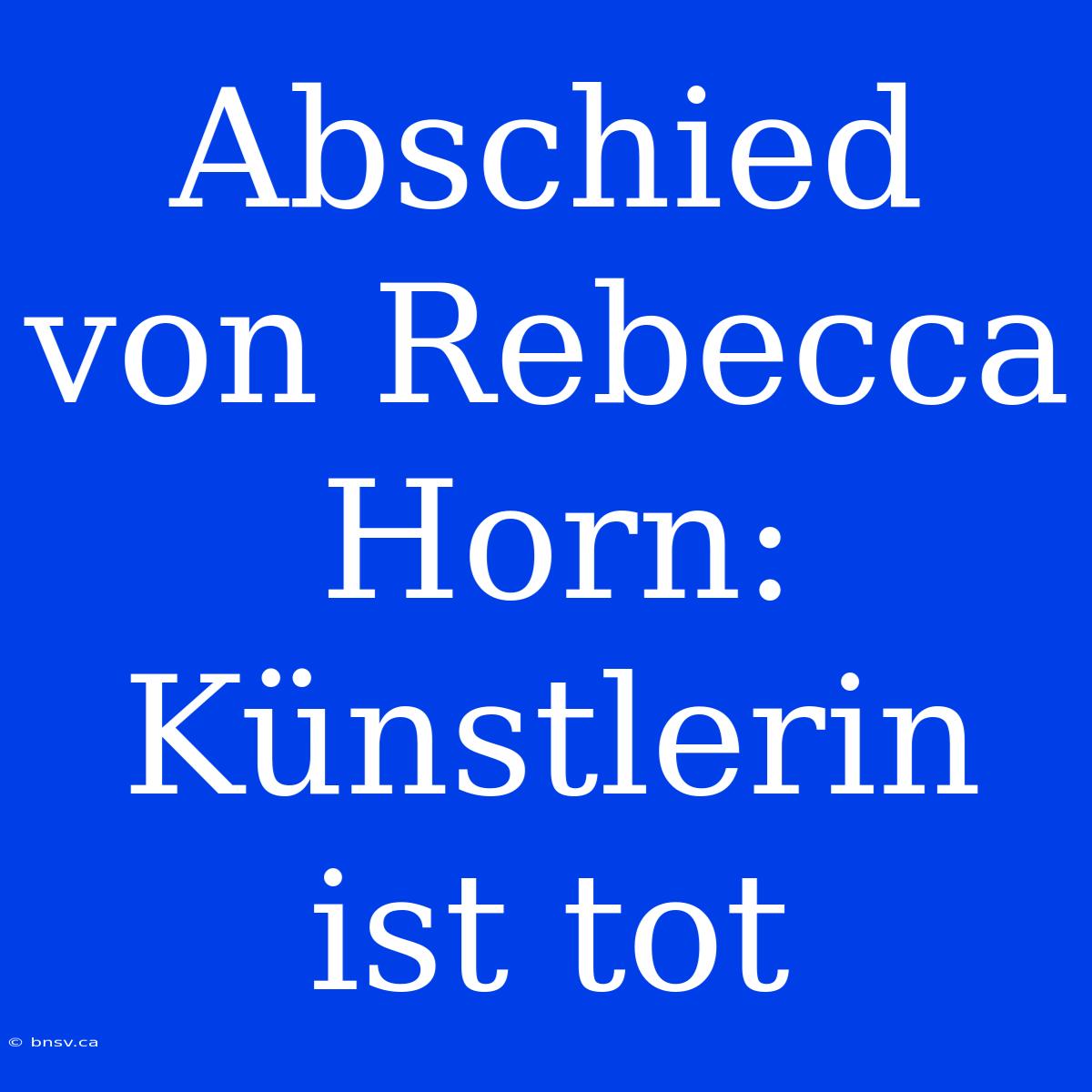 Abschied Von Rebecca Horn: Künstlerin Ist Tot