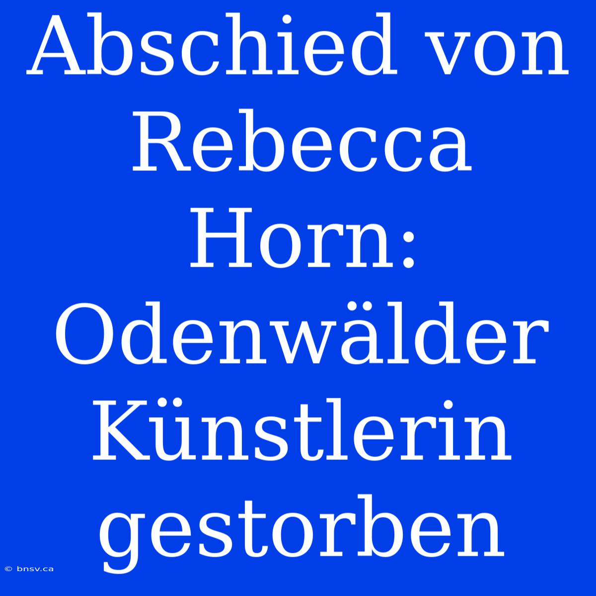 Abschied Von Rebecca Horn: Odenwälder Künstlerin Gestorben