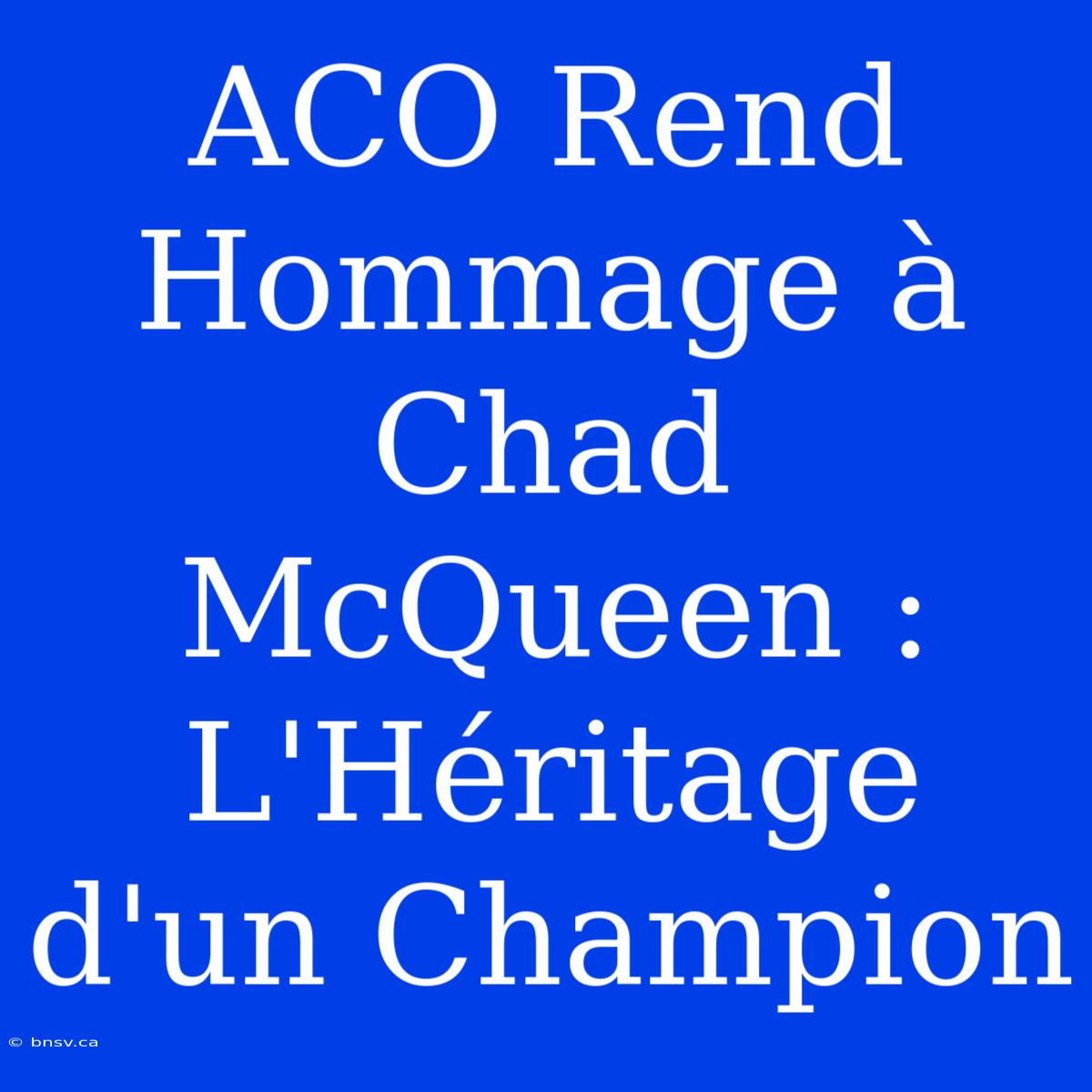 ACO Rend Hommage À Chad McQueen : L'Héritage D'un Champion