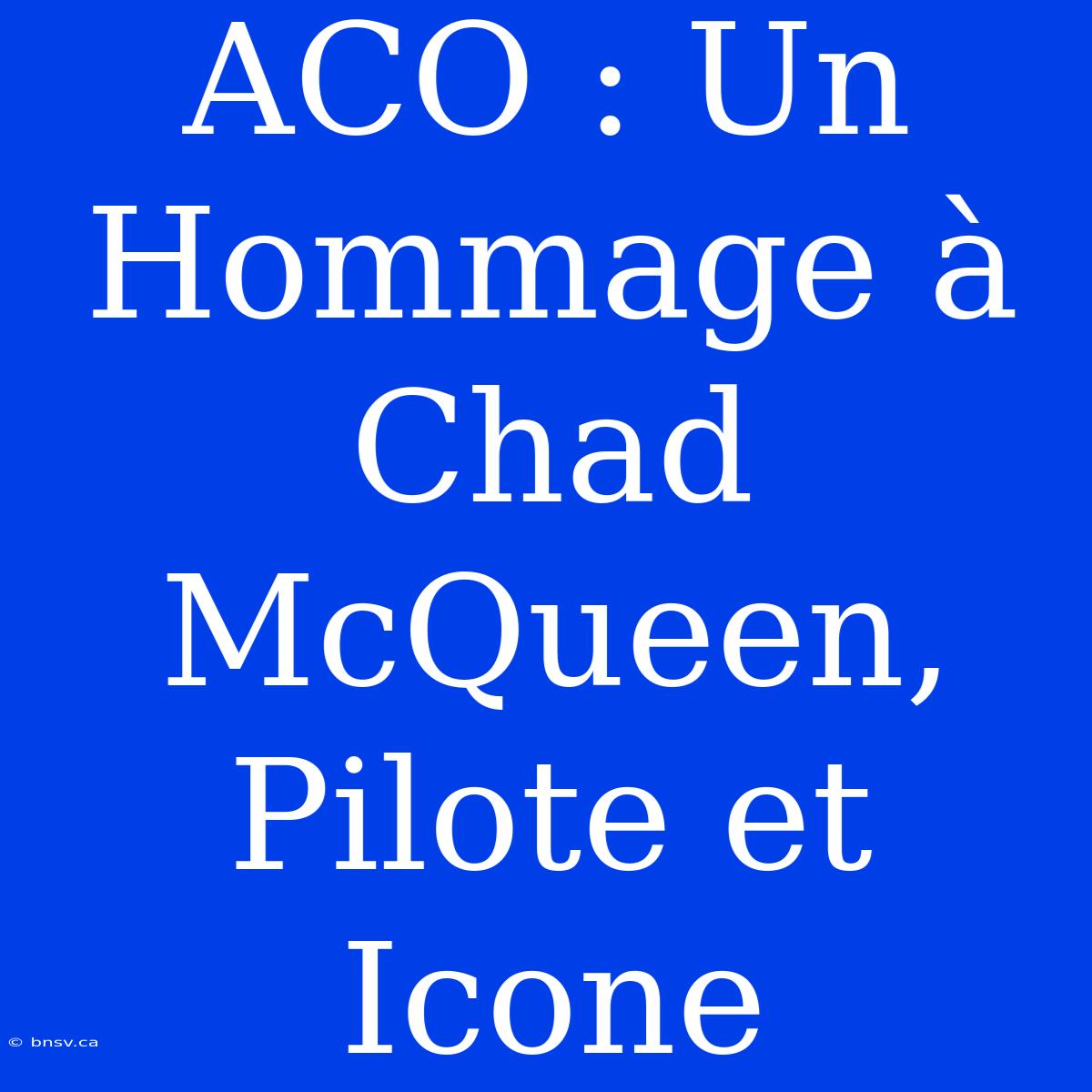 ACO : Un Hommage À Chad McQueen, Pilote Et Icone