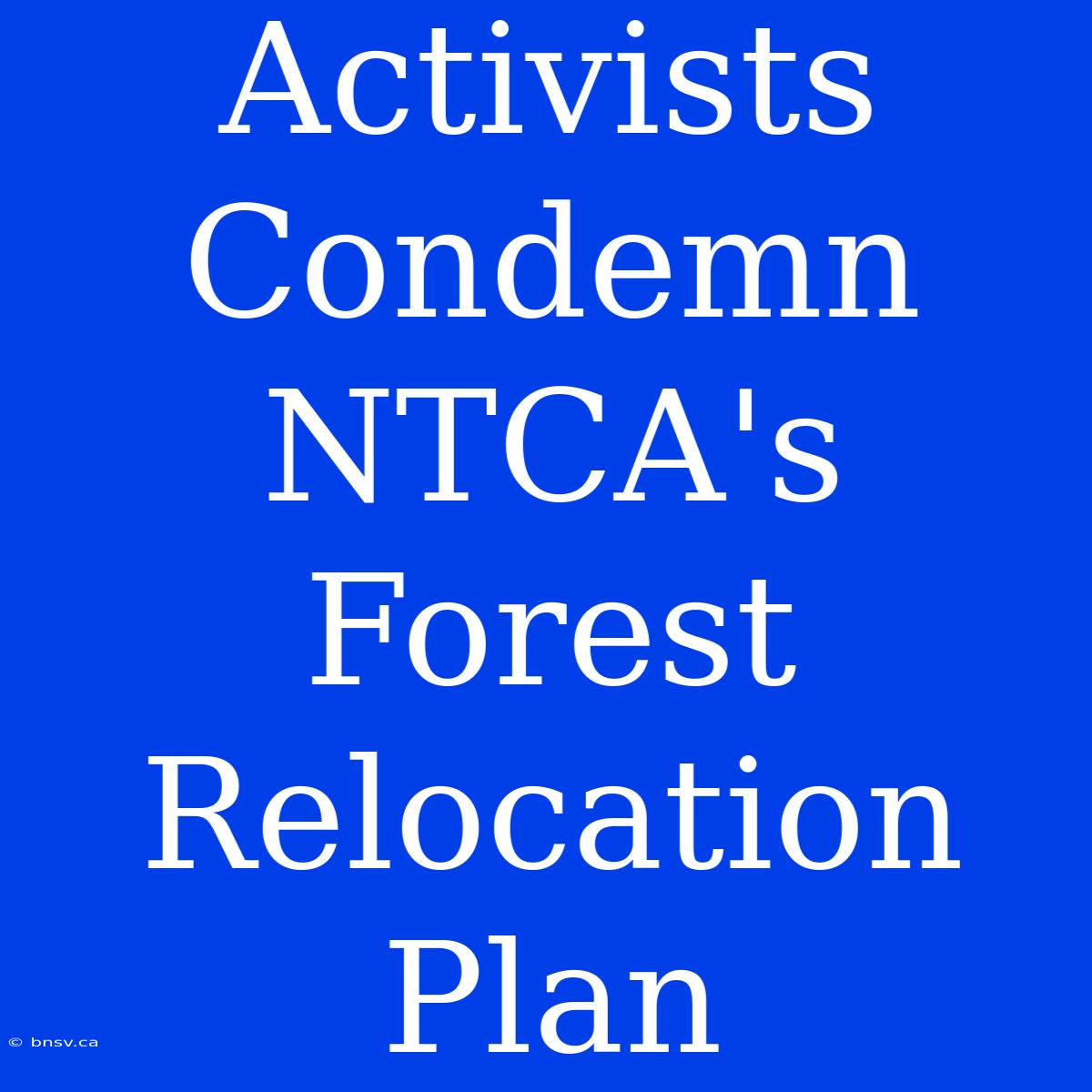 Activists Condemn NTCA's Forest Relocation Plan