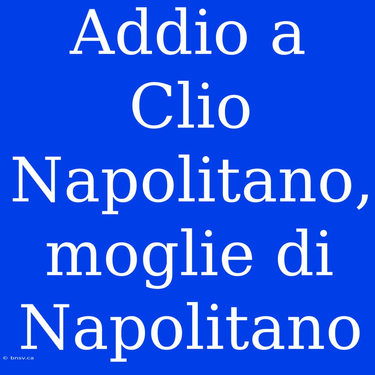 Addio A Clio Napolitano, Moglie Di Napolitano