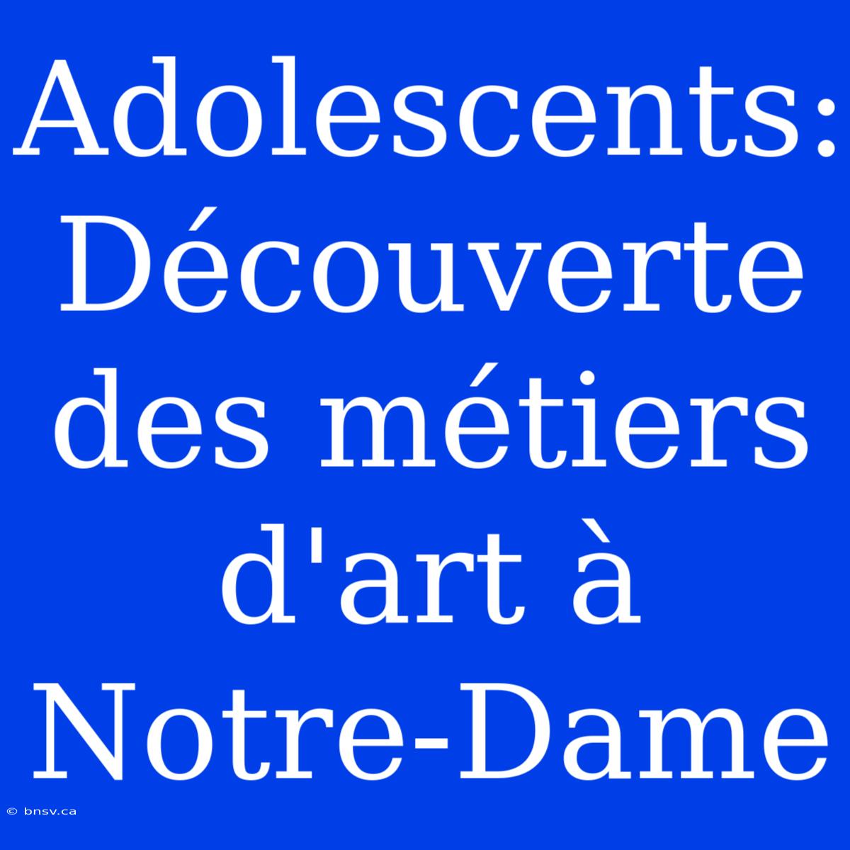 Adolescents: Découverte Des Métiers D'art À Notre-Dame