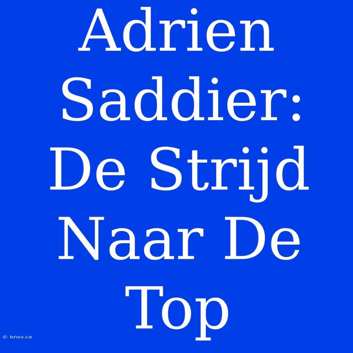 Adrien Saddier: De Strijd Naar De Top