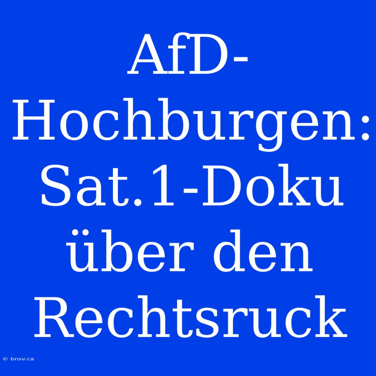 AfD-Hochburgen: Sat.1-Doku Über Den Rechtsruck