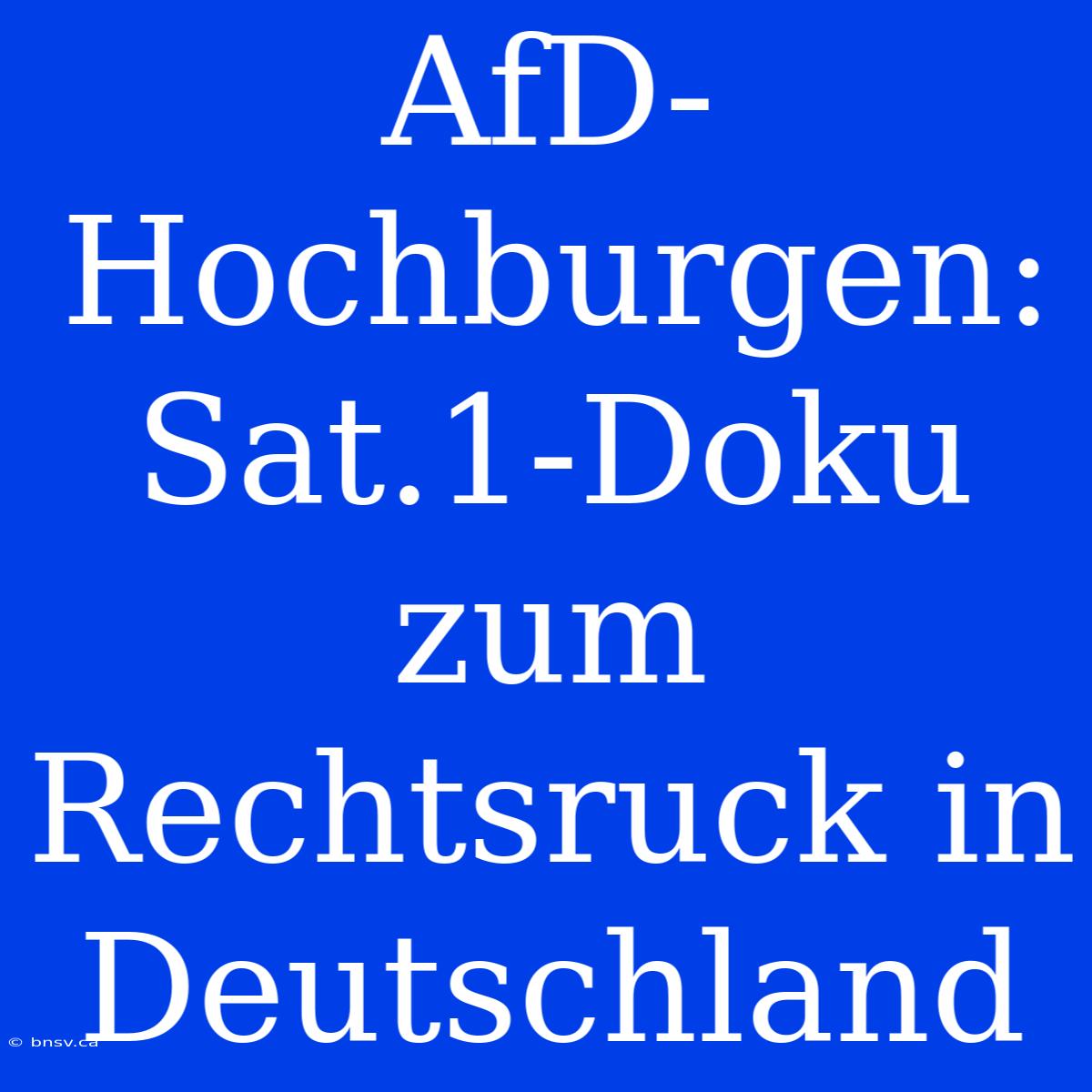 AfD-Hochburgen: Sat.1-Doku Zum Rechtsruck In Deutschland