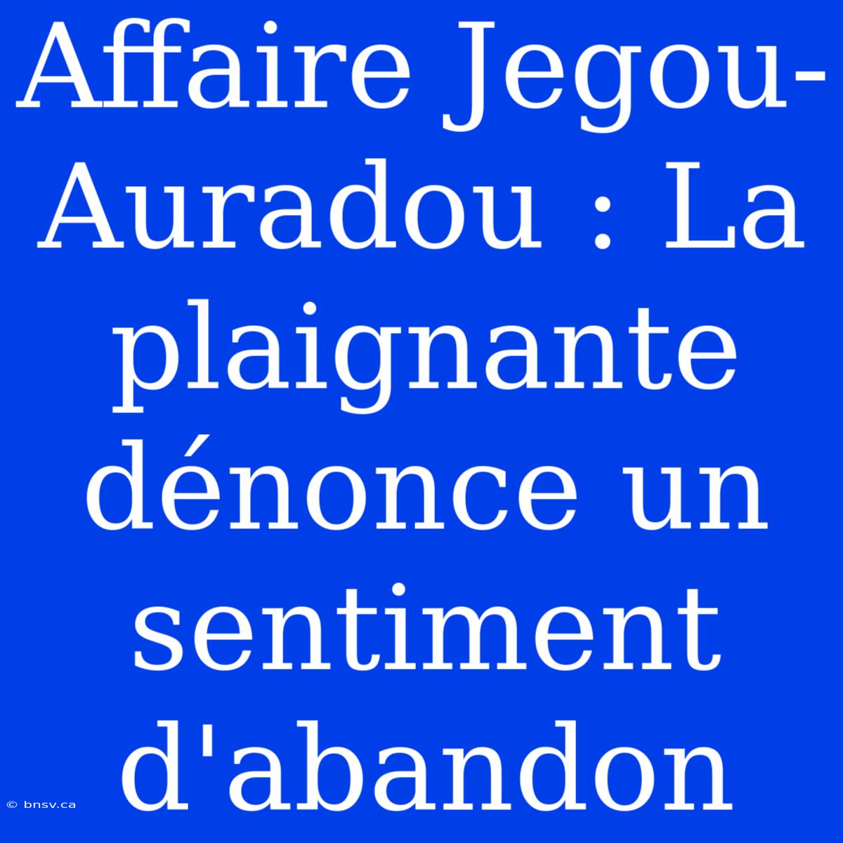 Affaire Jegou-Auradou : La Plaignante Dénonce Un Sentiment D'abandon