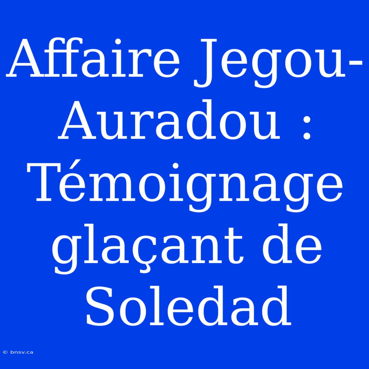 Affaire Jegou-Auradou : Témoignage Glaçant De Soledad