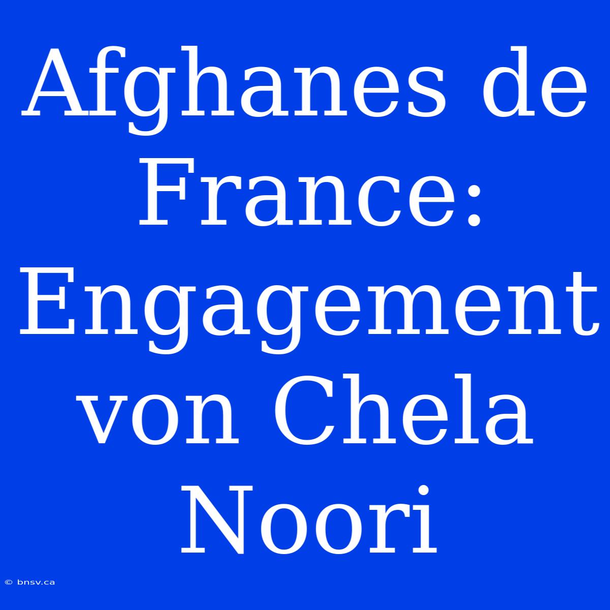 Afghanes De France: Engagement Von Chela Noori