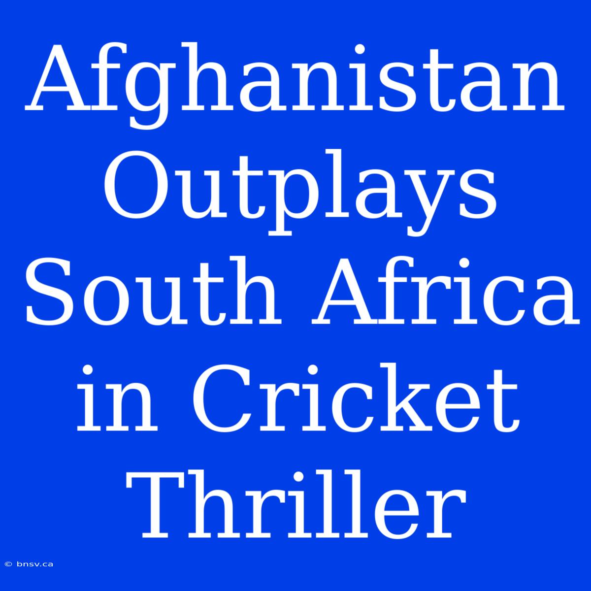 Afghanistan Outplays South Africa In Cricket Thriller