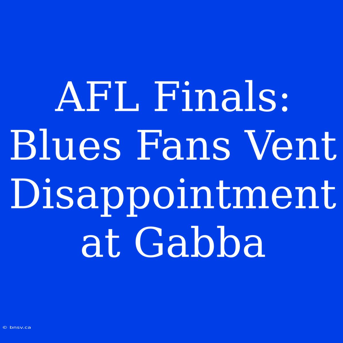 AFL Finals: Blues Fans Vent Disappointment At Gabba