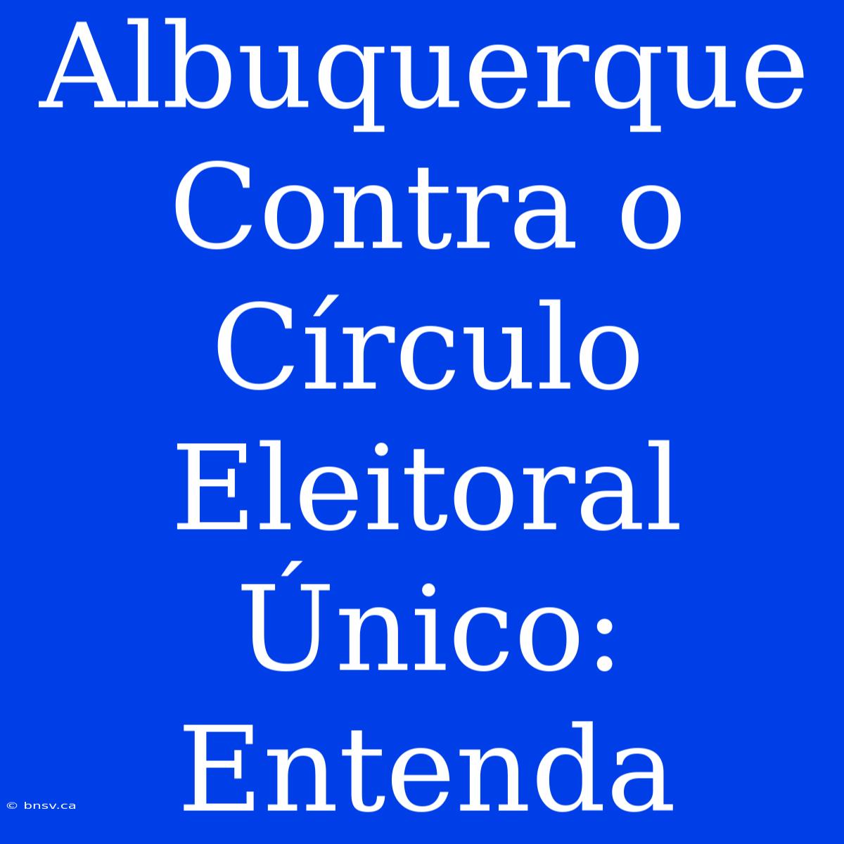 Albuquerque Contra O Círculo Eleitoral Único: Entenda