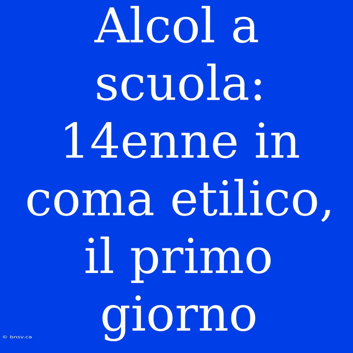 Alcol A Scuola: 14enne In Coma Etilico, Il Primo Giorno