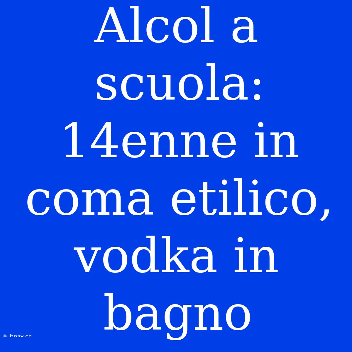 Alcol A Scuola: 14enne In Coma Etilico, Vodka In Bagno