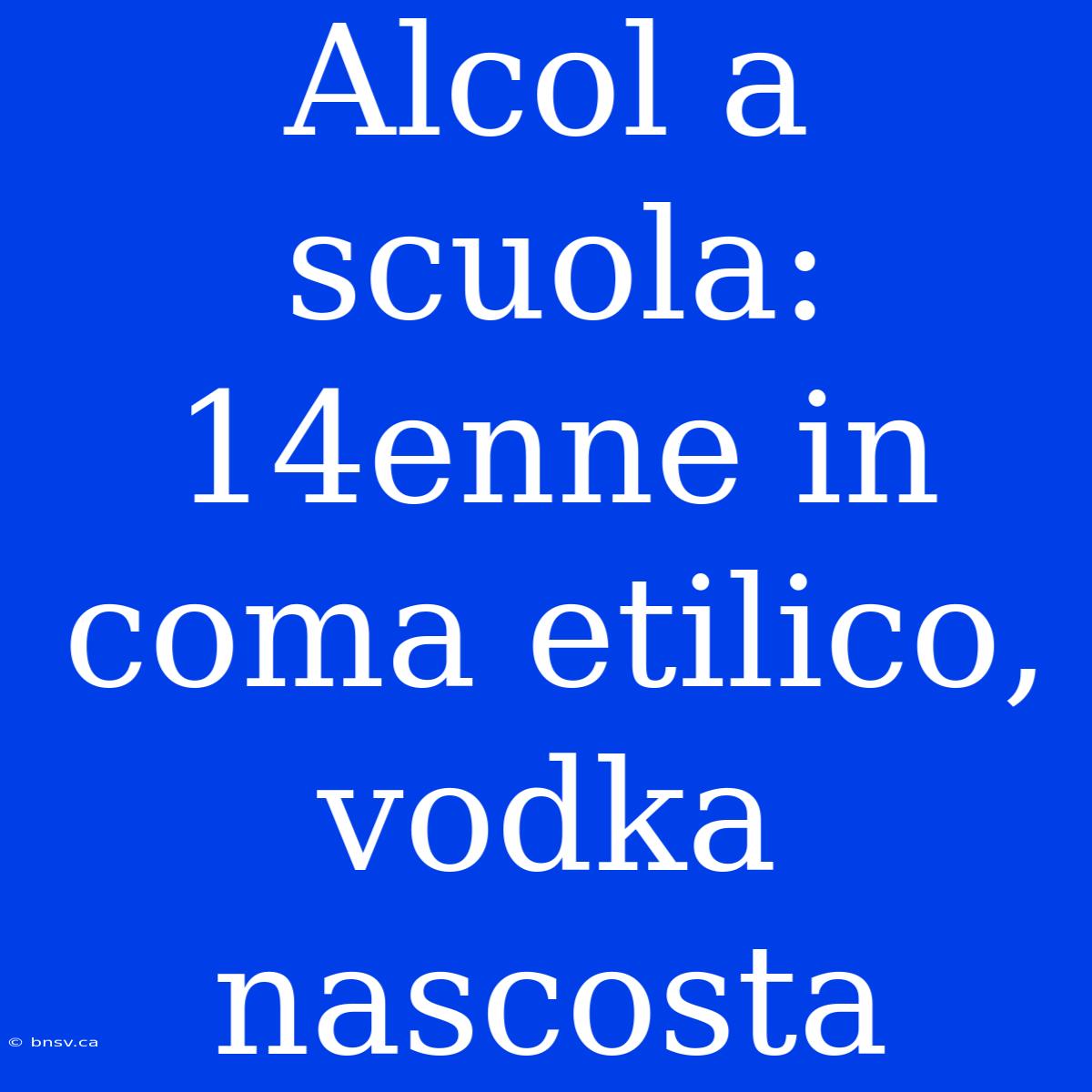 Alcol A Scuola: 14enne In Coma Etilico, Vodka Nascosta