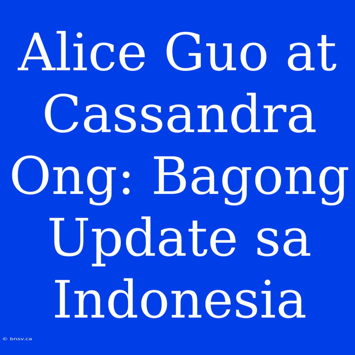 Alice Guo At Cassandra Ong: Bagong Update Sa Indonesia