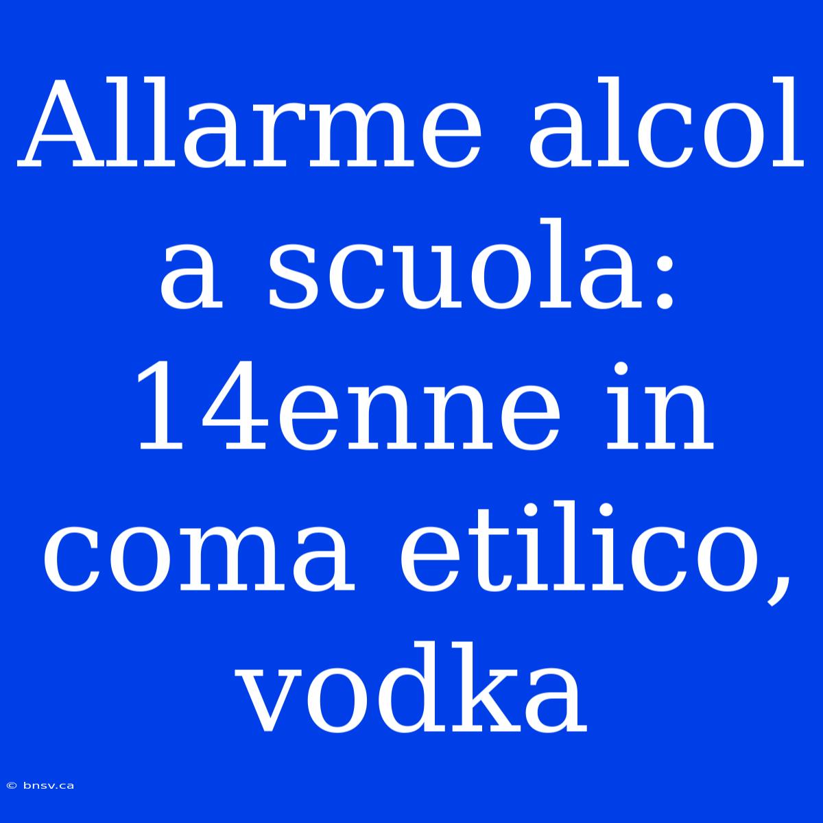 Allarme Alcol A Scuola: 14enne In Coma Etilico, Vodka