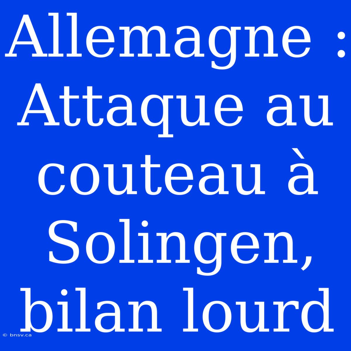 Allemagne : Attaque Au Couteau À Solingen, Bilan Lourd