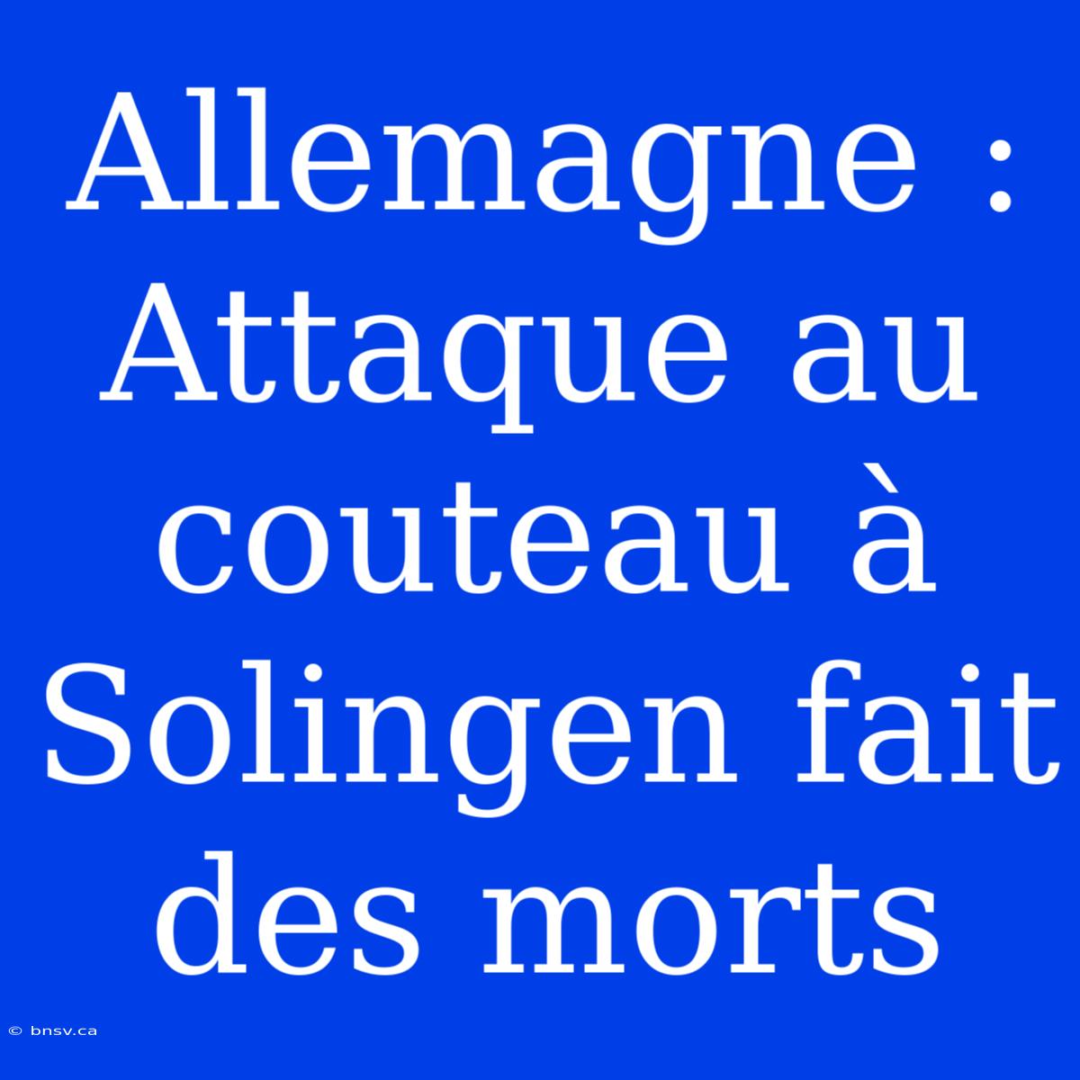 Allemagne : Attaque Au Couteau À Solingen Fait Des Morts