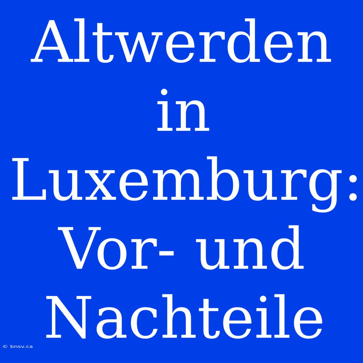 Altwerden In Luxemburg: Vor- Und Nachteile