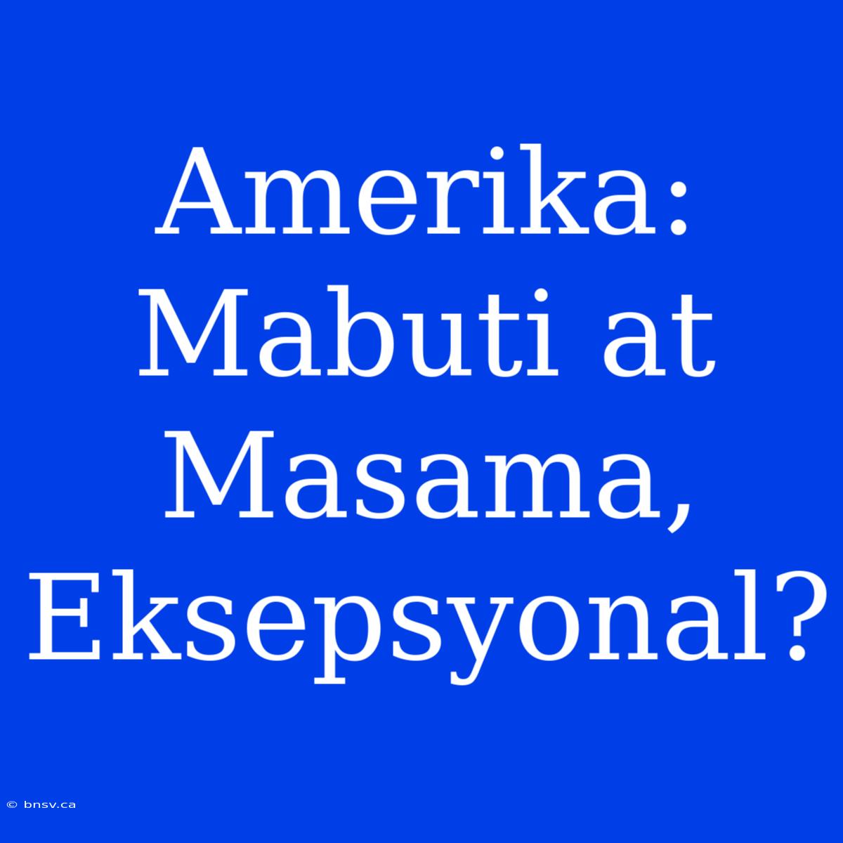 Amerika: Mabuti At Masama, Eksepsyonal?