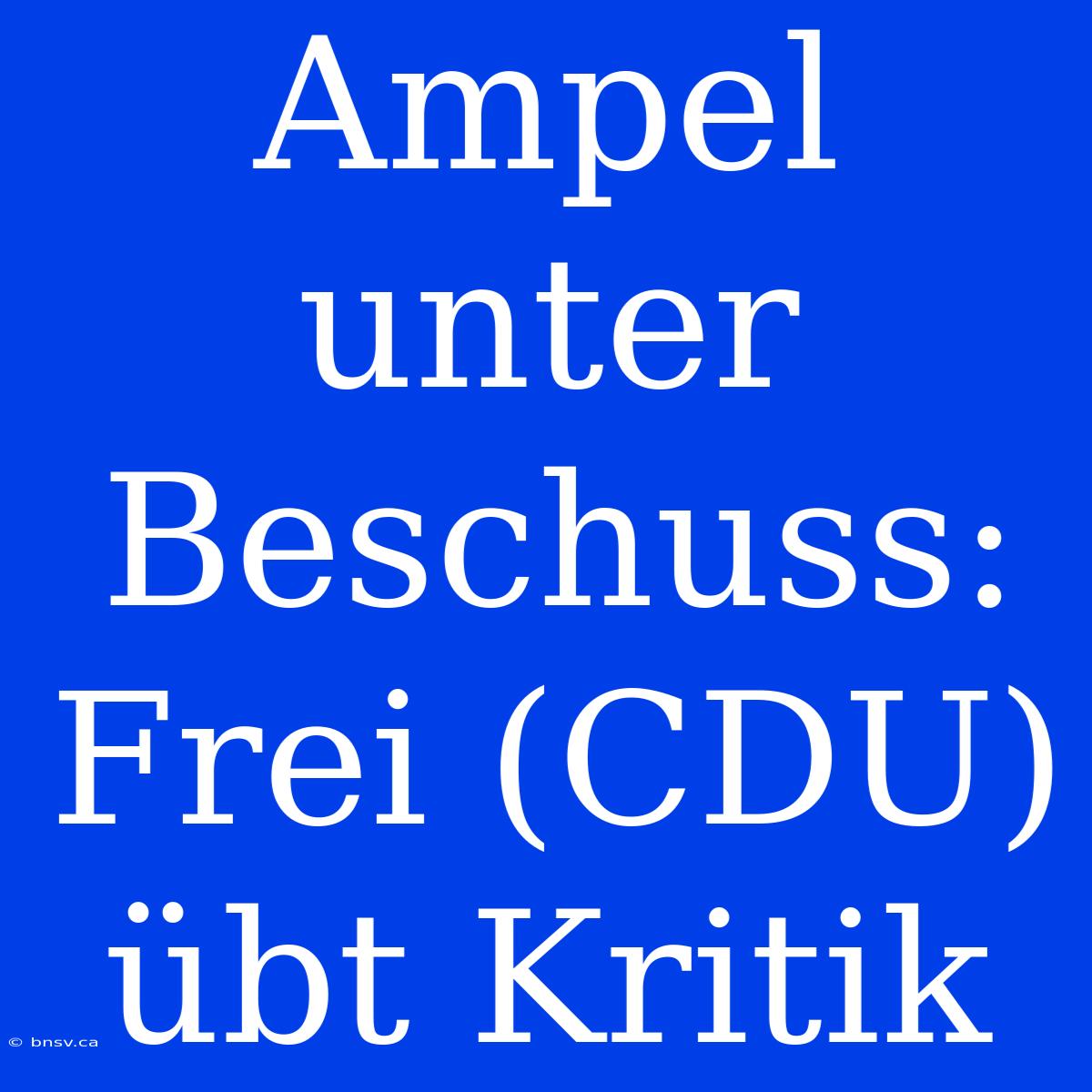 Ampel Unter Beschuss: Frei (CDU) Übt Kritik