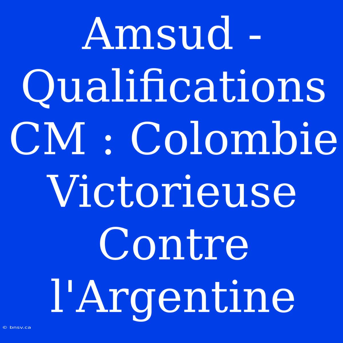 Amsud - Qualifications CM : Colombie Victorieuse Contre L'Argentine