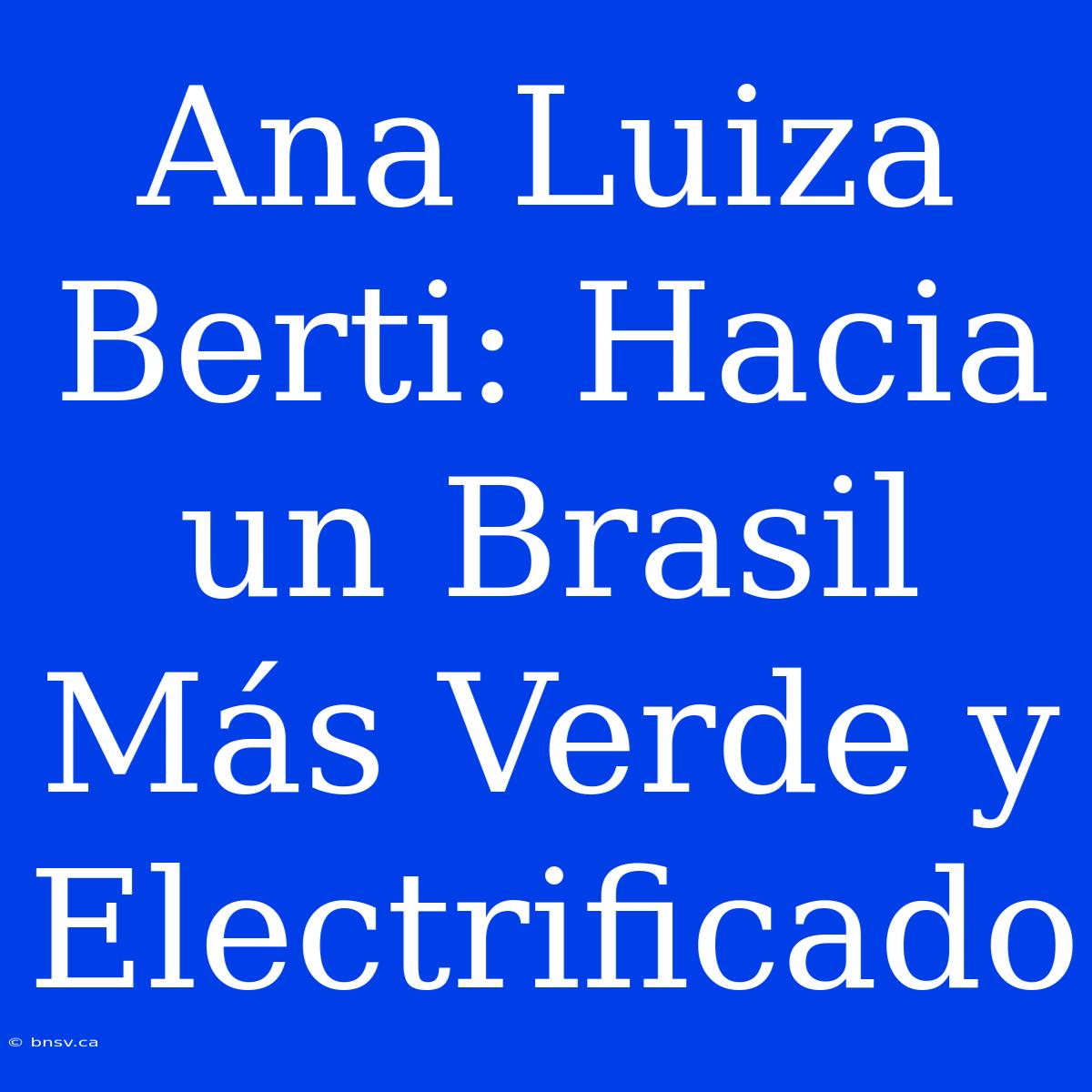 Ana Luiza Berti: Hacia Un Brasil Más Verde Y Electrificado