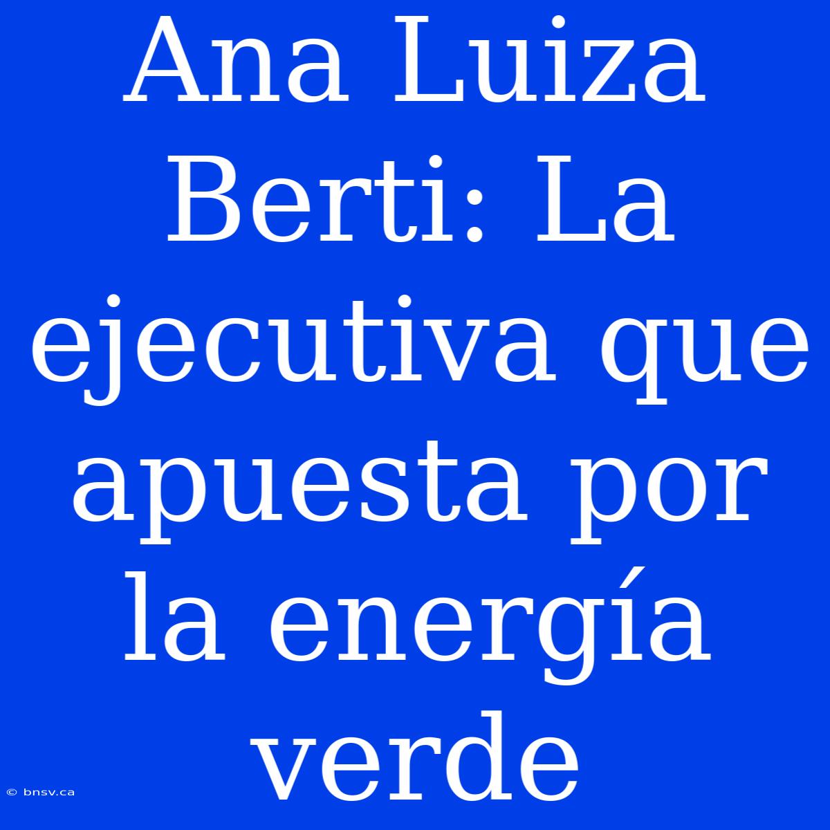 Ana Luiza Berti: La Ejecutiva Que Apuesta Por La Energía Verde