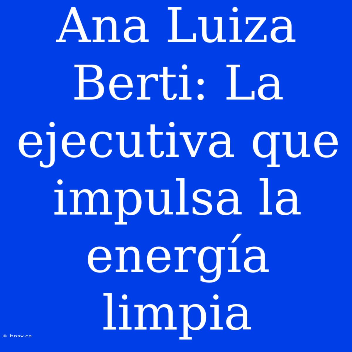 Ana Luiza Berti: La Ejecutiva Que Impulsa La Energía Limpia