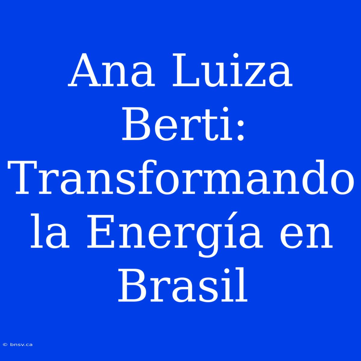 Ana Luiza Berti: Transformando La Energía En Brasil