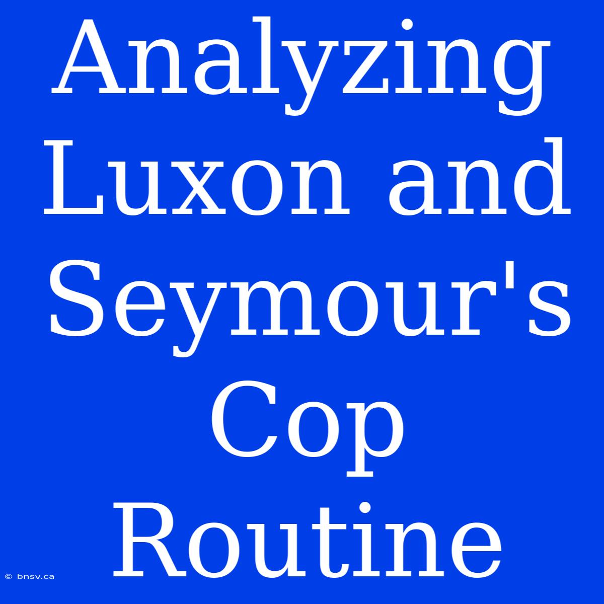 Analyzing Luxon And Seymour's Cop Routine